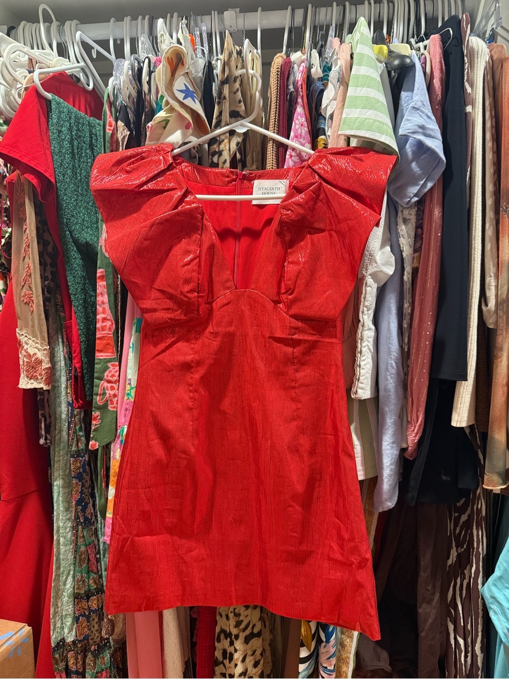 Hyacinth House Red Mini Dress with Flutter Shoulders